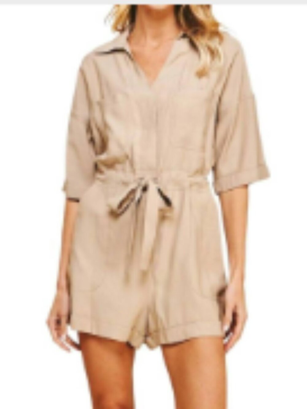 Pinch Taupe Belted Romper